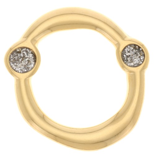 19mm round irregular spacer & epoxy resin - Fine Gold-plated - Grey glitter x1