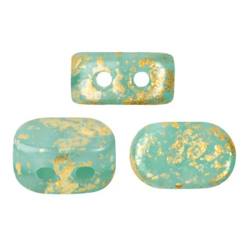 4x6mm Lipsi® Glass beads by Puca® - Blue Green Opal Gold Splash x10g