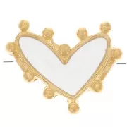 12.5x10mm Heart bead with epoxy resin - Fine Gold plated - White x1