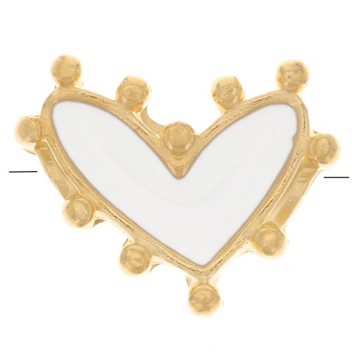 12.5x10mm Heart bead with epoxy resin - Fine Gold plated - White x1