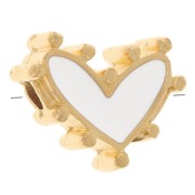 12.5x10mm Heart bead with epoxy resin - Fine Gold plated - White x1