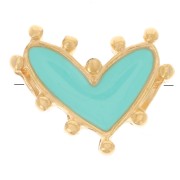 12.5x10mm Heart bead with epoxy resin - Fine Gold plated - Turquoise x1|raw }}