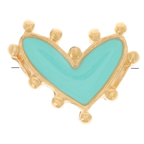 12.5x10mm Heart bead with epoxy resin - Fine Gold plated - Turquoise x1