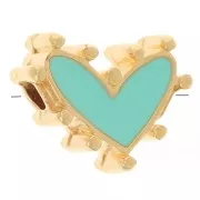 12.5x10mm Heart bead with epoxy resin - Fine Gold plated - Turquoise x1