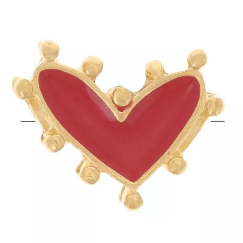 12.5x10mm Heart bead with epoxy resin - Fine Gold plated - Red x1