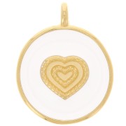 21mm Round heart pendant - Epoxy resin - Fine Gold Plated - White x1|raw }}