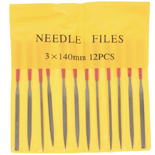 Set of 12 14cm needle files with handle - Fine and medium grit x1