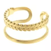 304L stainless steel Wide adjustable ring T52 to 58 - laurel leaf - gold x1