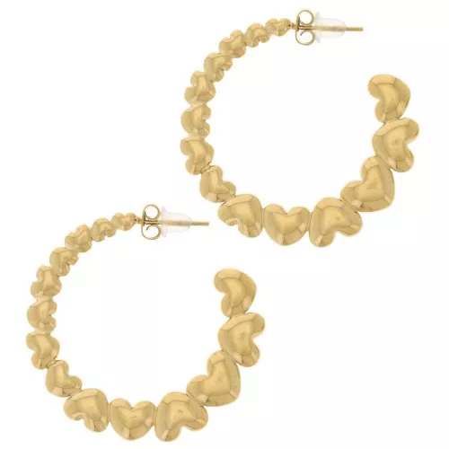 35mm 316L stainless steel Round hoop earrings with hearts - Gold x2