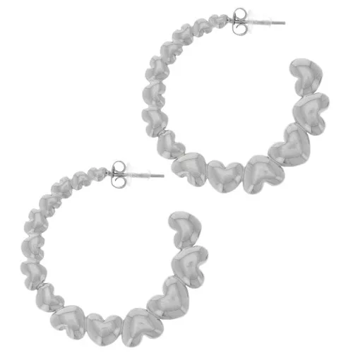 35mm 316L stainless steel Round hoop earrings with hearts x2