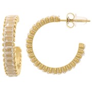 21mm 316L st. steel open hoop earrings with zirconium oxide - Gold - Crystal x2