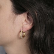 21mm 316L st. steel open hoop earrings with zirconium oxide - Gold - Crystal x2