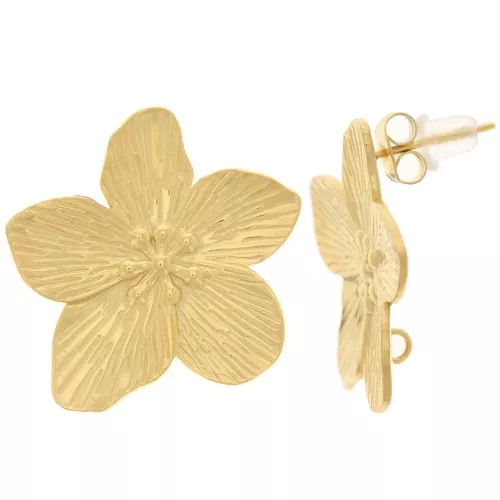24mm 304L stainless steel Cherry blossom earstuds - open hoop - Gold x2