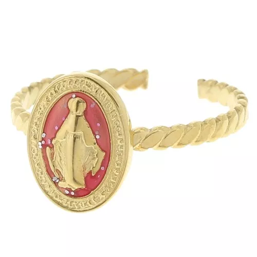 304L stainless steel Adjustable religious ring S.52 to S.58 with epoxy - Pink x1