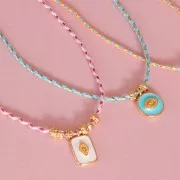 21mm Round heart pendant - Epoxy resin - Fine Gold Plated - Dark pink x1