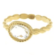 304L st. steel Thin adjustable ring T54 to T58 with glass cabochon - Crystal x1|raw }}