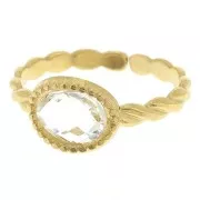 304L st. steel Thin adjustable ring T54 to T58 with glass cabochon - Crystal x1