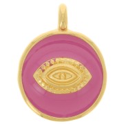 18mm Round eye pattern pendant - Epoxy resin - Fine Gold Plated - Deep pink x1|raw }}