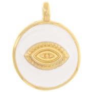 18mm Round eye pattern pendant - Epoxy resin - Fine Gold Plated - White x1|raw }}