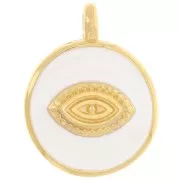 18mm Round eye pattern pendant - Epoxy resin - Fine Gold Plated - White x1