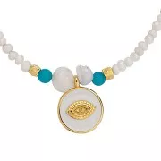 18mm Round eye pattern pendant - Epoxy resin - Fine Gold Plated - White x1