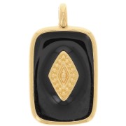 21x12mm Rectangle pendant with epoxy resin - Fine Gold Plated - Black x1|raw }}