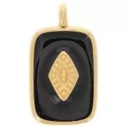 21x12mm Rectangle pendant with epoxy resin - Fine Gold Plated - Black x1