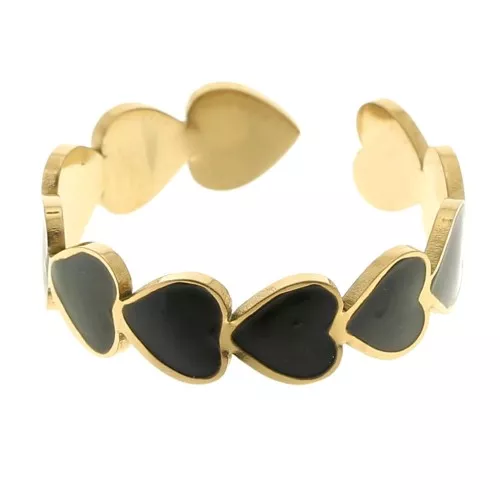 316L stainless steel Adjustable ring S52 to S58 with epoxy resin heart - Black x1