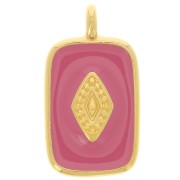 21x12mm Rectangle pendant with epoxy resin - Fine Gold Plated - Deep pink x1|raw }}