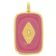 21x12mm Rectangle pendant with epoxy resin - Fine Gold Plated - Deep pink x1