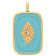 21x12mm Rectangle pendant with epoxy resin - Fine Gold Plated - Turquoise x1|raw }}