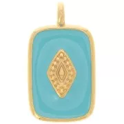 21x12mm Rectangle pendant with epoxy resin - Fine Gold Plated - Turquoise x1