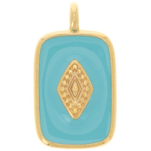 21x12mm Rectangle pendant with epoxy resin - Fine Gold Plated - Turquoise x1