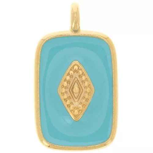 21x12mm Rectangle pendant with epoxy resin - Fine Gold Plated - Turquoise x1