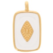 21x12mm Rectangle pendant with epoxy resin - Fine Gold Plated - White x1|raw }}