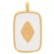 21x12mm Rectangle pendant with epoxy resin - Fine Gold Plated - White x1
