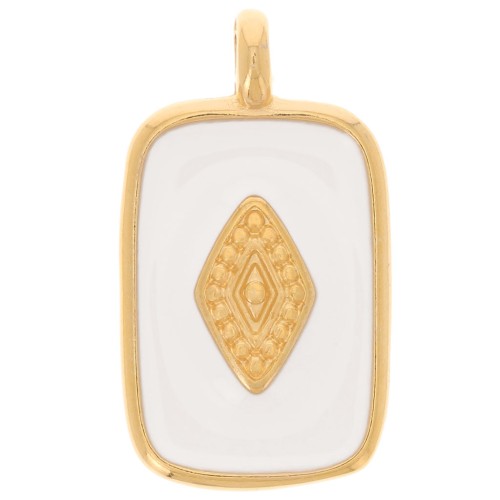 21x12mm Rectangle pendant with epoxy resin - Fine Gold Plated - White x1