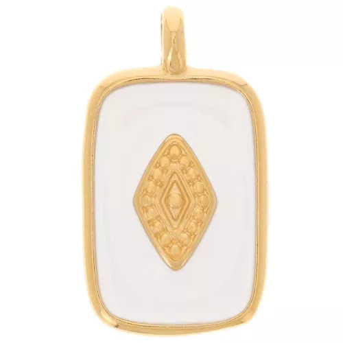 21x12mm Rectangle pendant with epoxy resin - Fine Gold Plated - White x1