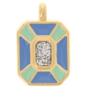19x12mm Rectangle pendant epoxy resin - Fine Gold Plated - Green - Blue x1|raw }}