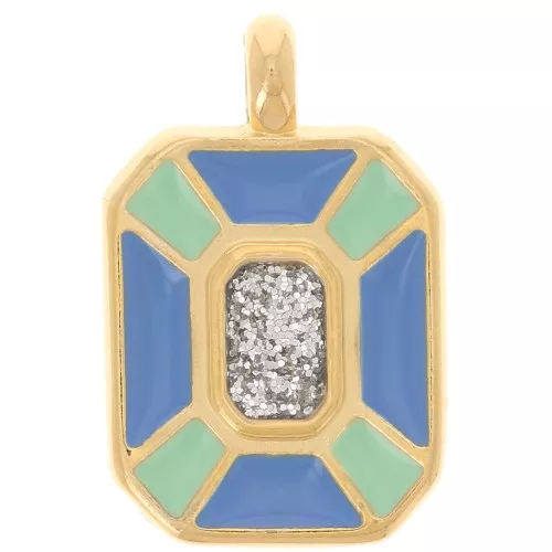 19x12mm Rectangle pendant epoxy resin - Fine Gold Plated - Green - Blue x1