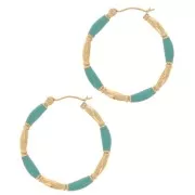 30mm 304L stainless steel round hoop earrings with epoxy resin - Water green x2