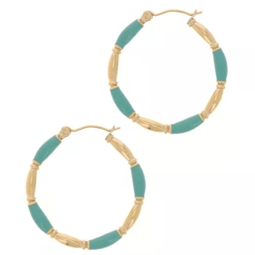 30mm 304L stainless steel round hoop earrings with epoxy resin - Water green x2
