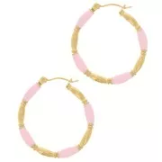 30mm 304L stainless steel round hoop earrings with epoxy resin - Light pink x2