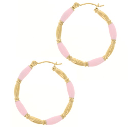 30mm 304L stainless steel round hoop earrings with epoxy resin - Light pink x2
