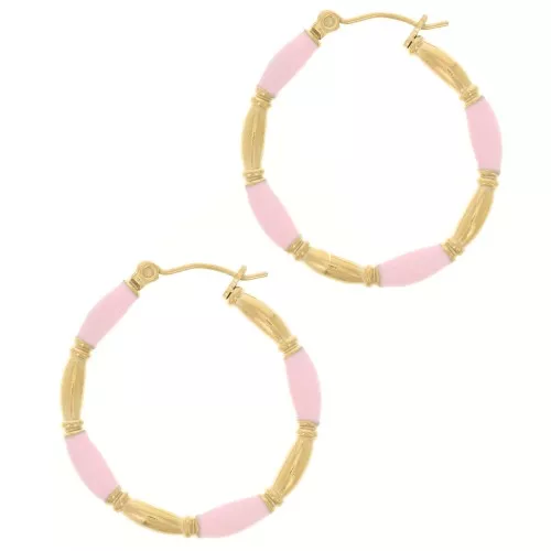 30mm 304L stainless steel round hoop earrings with epoxy resin - Light pink x2