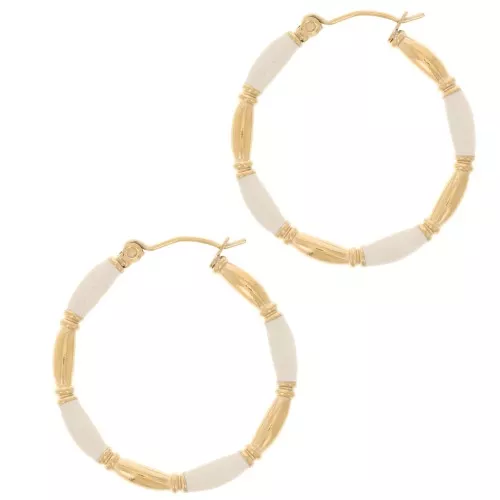 30mm 304L stainless steel round hoop earrings with epoxy resin - Beige x2