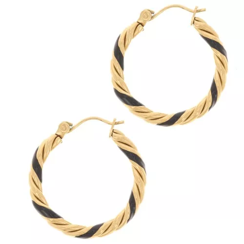 25mm 304L st. steel Twisted round hoop earrings with epoxy resin - Black x2