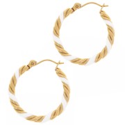 25mm 304L st. steel Twisted round hoop earrings with epoxy resin - White x2