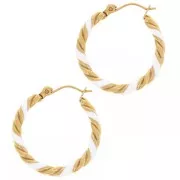 25mm 304L st. steel Twisted round hoop earrings with epoxy resin - White x2
