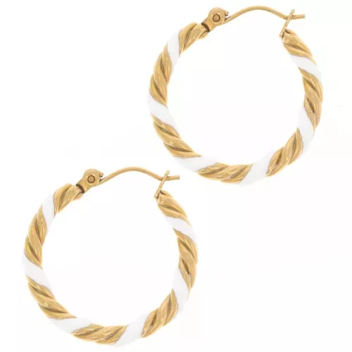 25mm 304L st. steel Twisted round hoop earrings with epoxy resin - White x2